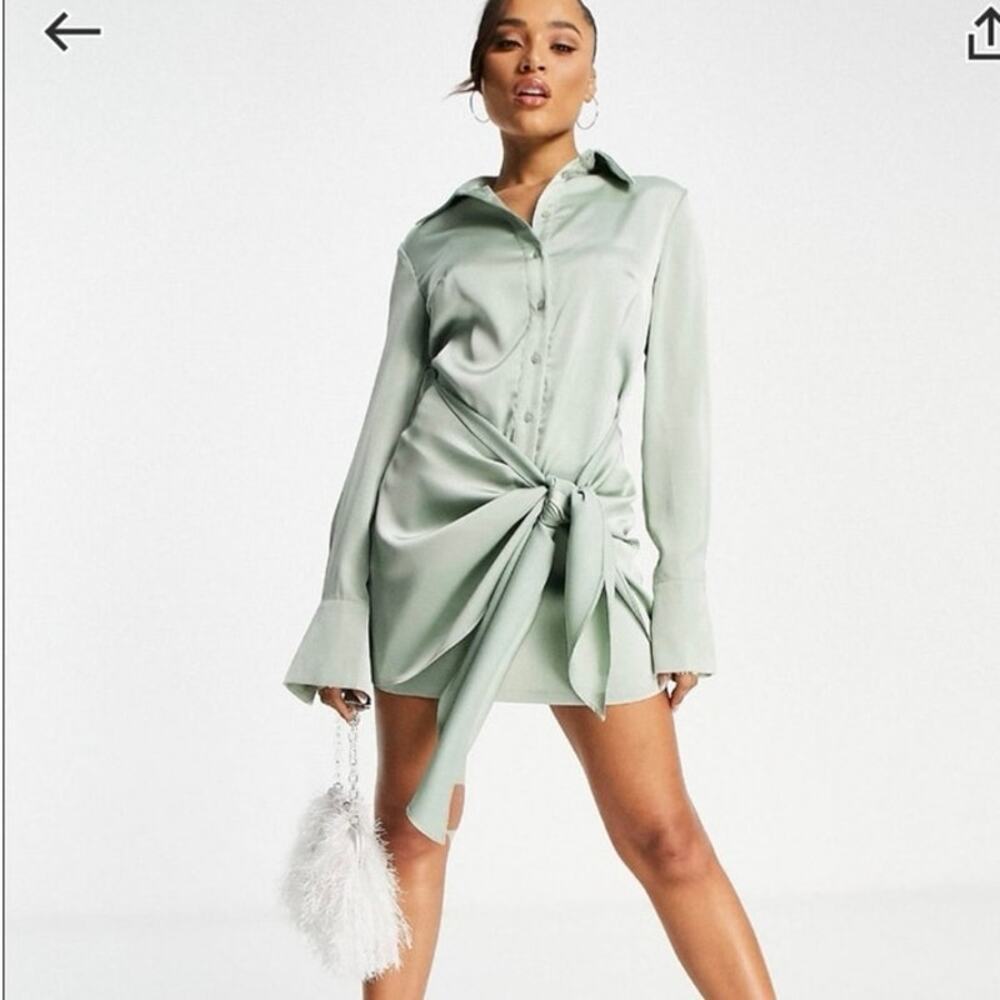 L’Academia Revolve Mint Green Tie Shirt Dress Size S